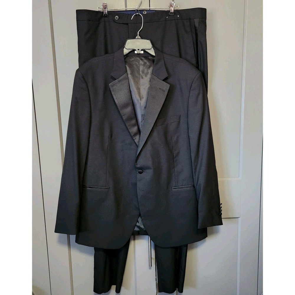 New Peter Millar Tuxedo Suit Set Mens 48R Black 100% Wool Peak Button Flaw